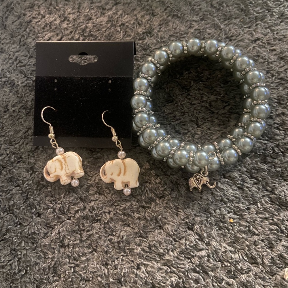 Handcrafted Elephant bracelet and earrings set